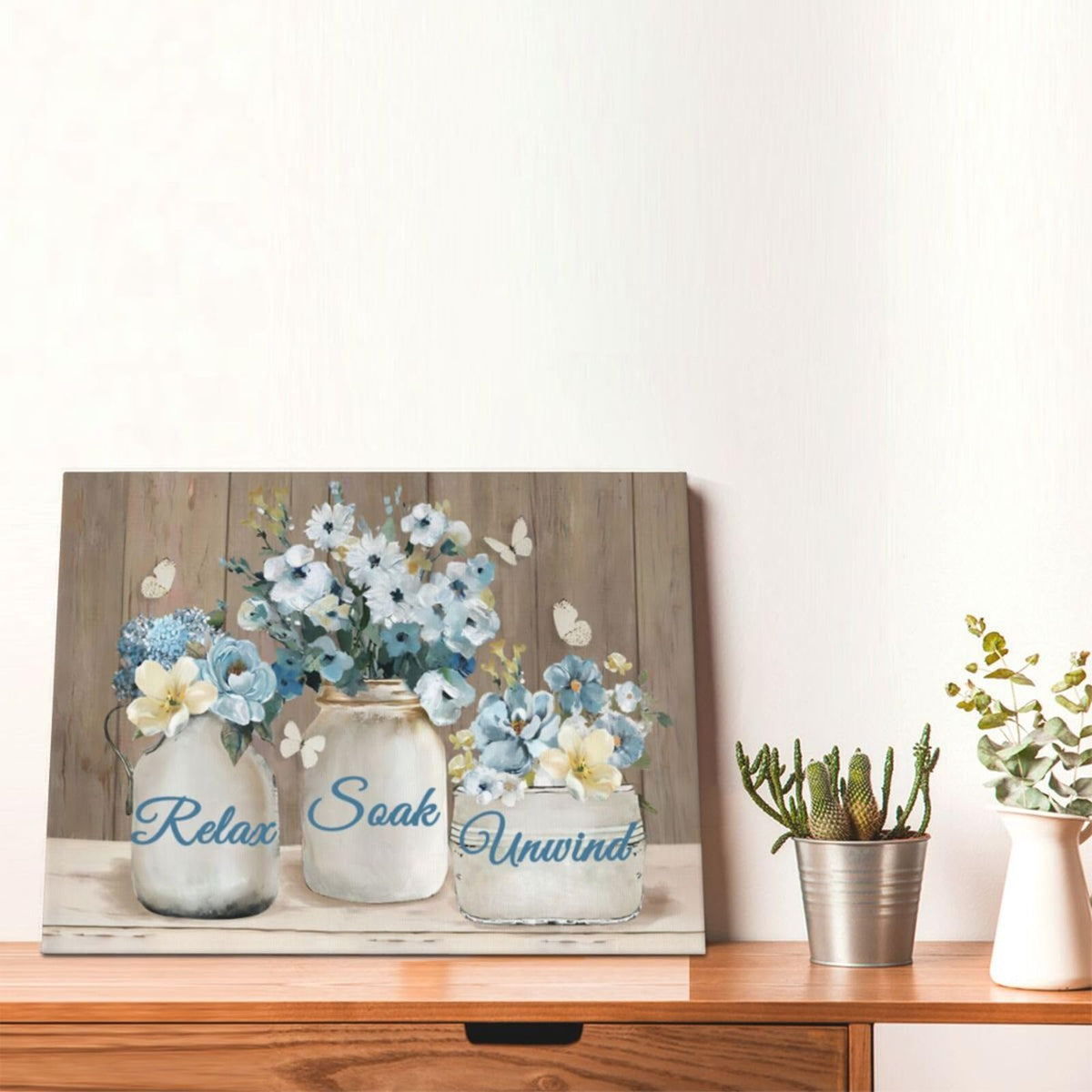 Farmhouse Flower Rustic Blue Floral Canvas Painting Prints for Wall Art (Blue Flower / 16"L x 12"W)