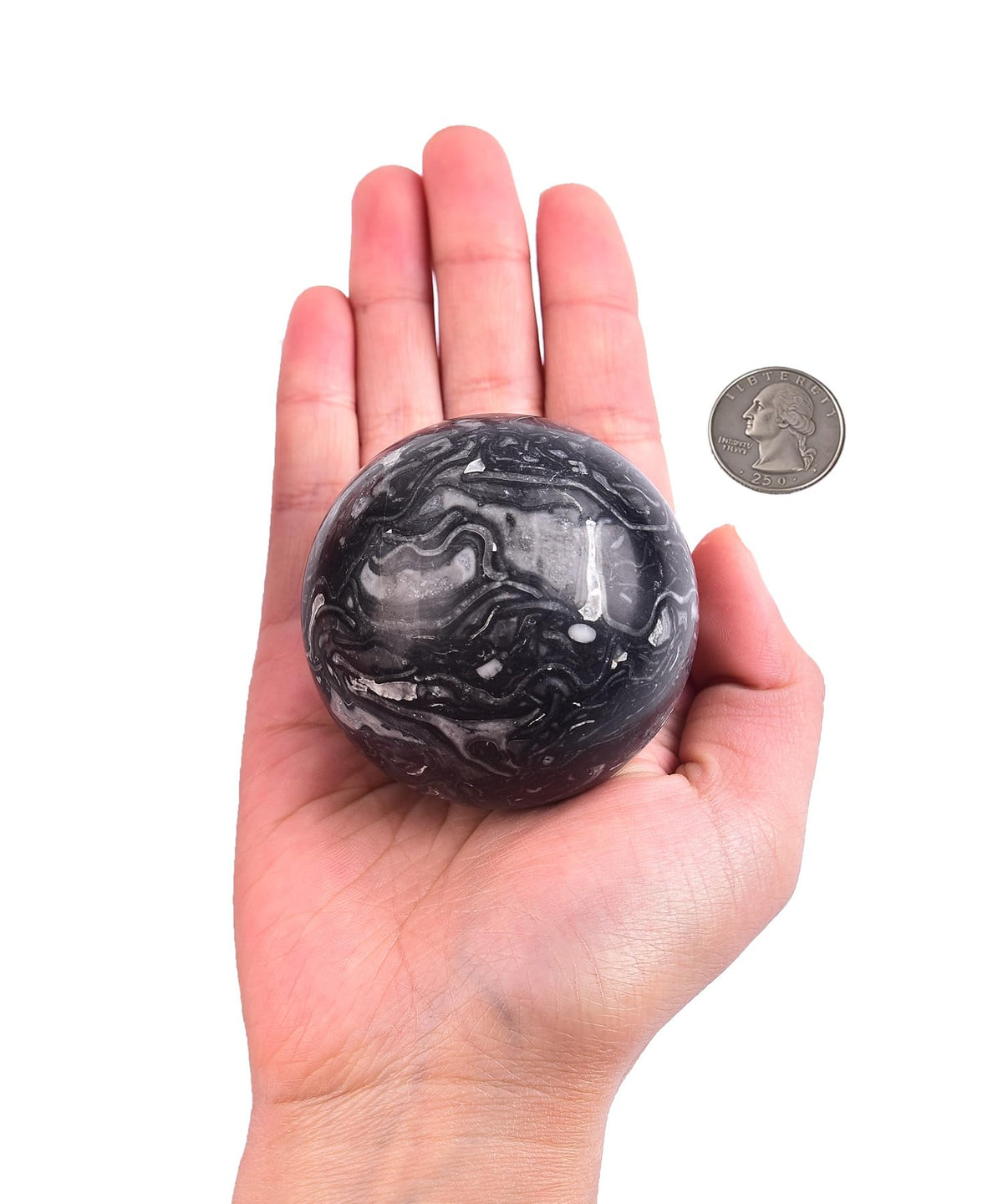 Crystal Sphere Dragon Vein Rugged Orb for Office Workspace (Black Dragon Vein / 2.4-2.8 IN)