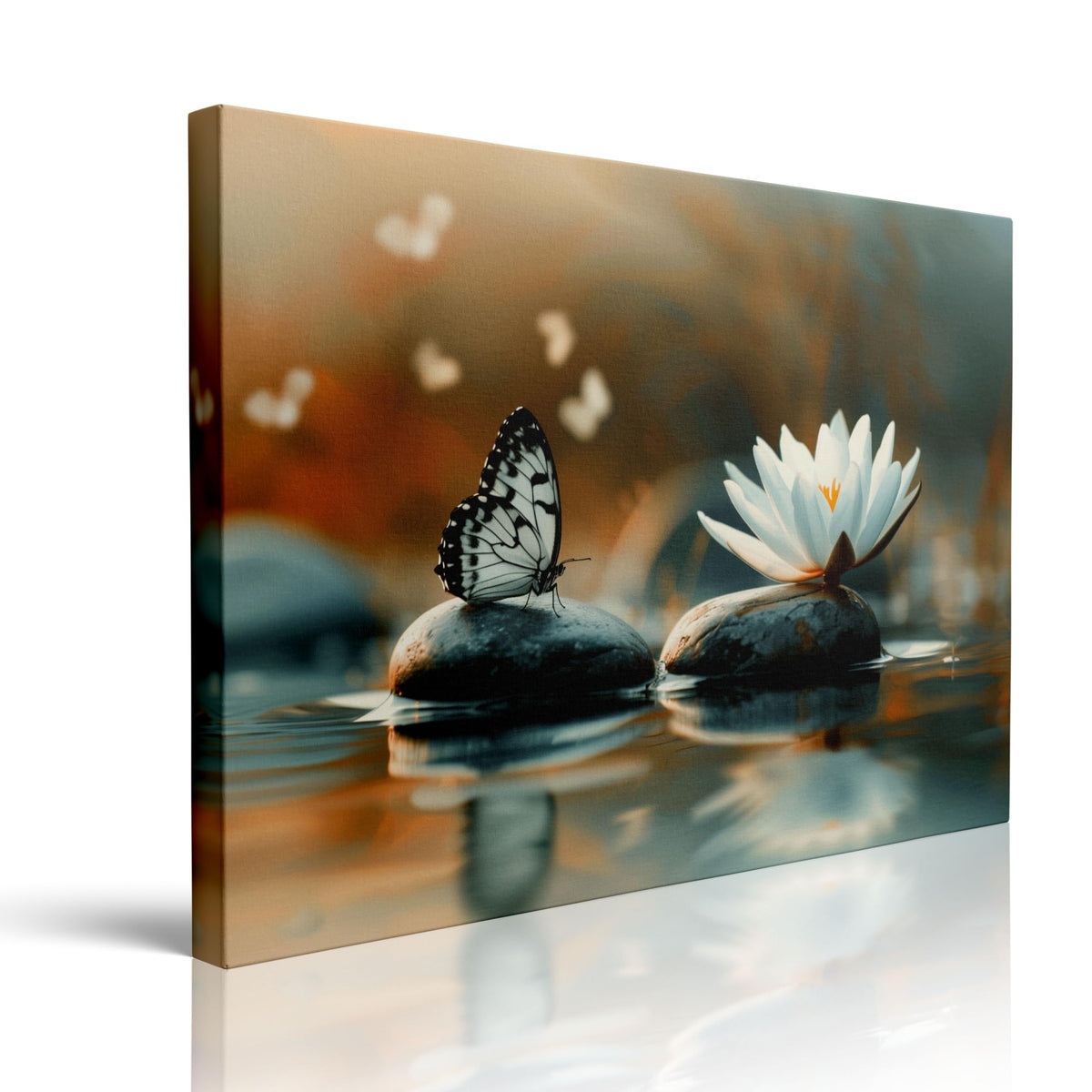 Zen Lotus Canvas Wall Art Framed Butterfly Spa Decor for Rooms 12x16 Inch (Zen Lotus 01 / 16"L x 12"W)