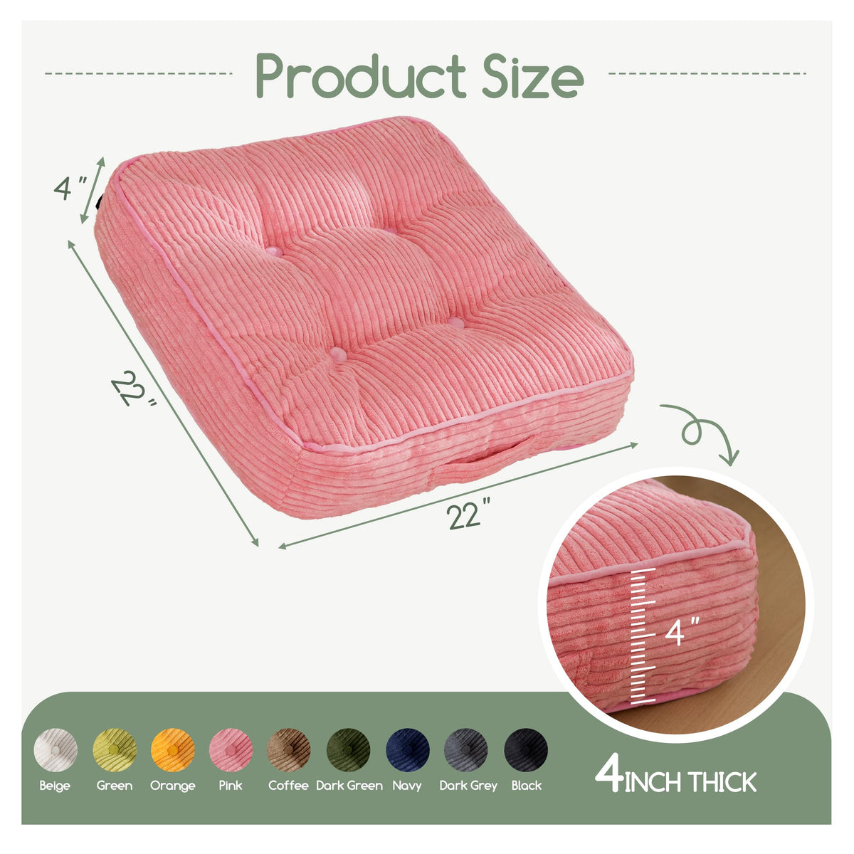 Floor Pillow Cushion for Adults (Square Pink / 4" Thick(Pack of 2))