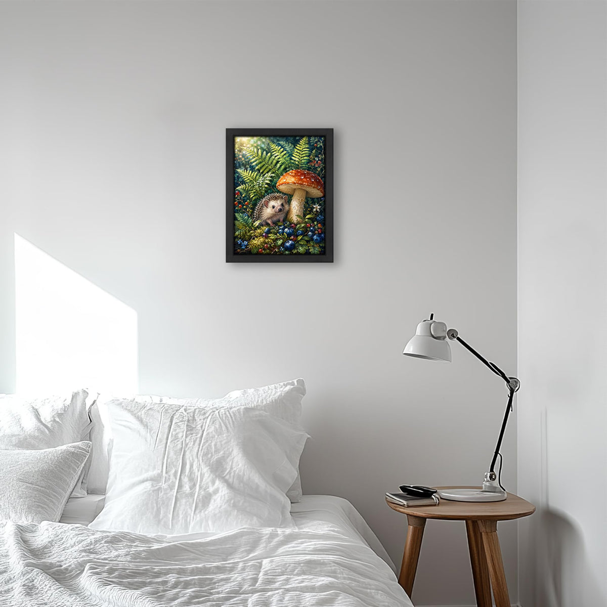 Hedgehog and Mushroom Decor Wall Art (Wall Art Framed 34 / 16"L x 12"W)