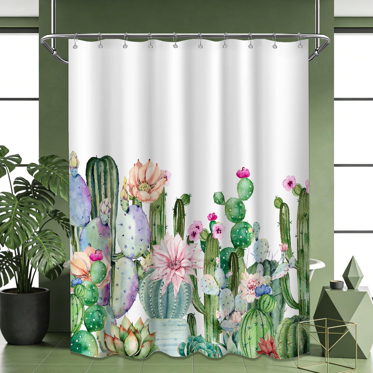 Small Stall Shower Curtain Rv Cactus Desert (Cactus / 36"W x 72"L (Pack of 1))