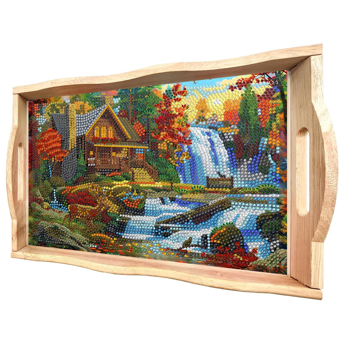 DIY Mandala Diamond Painting Serving Tray with Handle for Adults (Landscape Big)