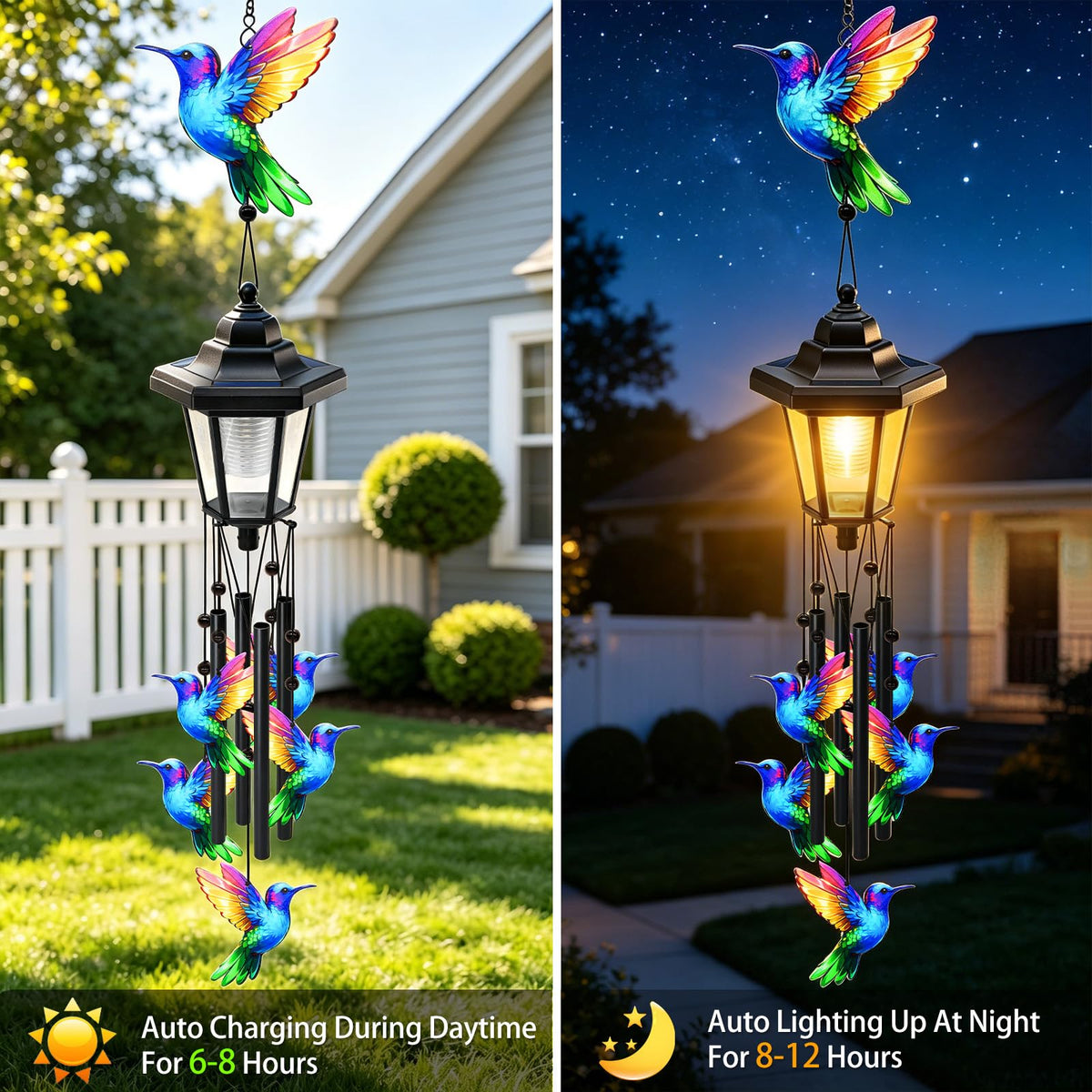 2 Pack Large Solar Hummingbird Wind Chimes (Hummingbird Wind Chimes)