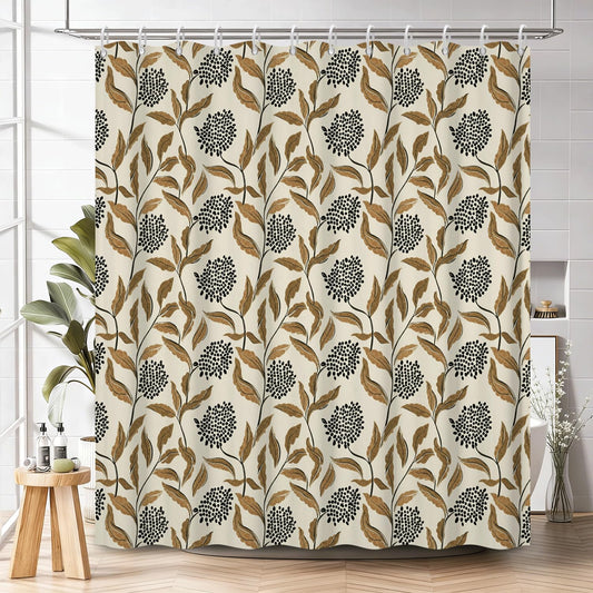 Vintage Botanical Shower Curtain with Hooks (Boho Botanical)