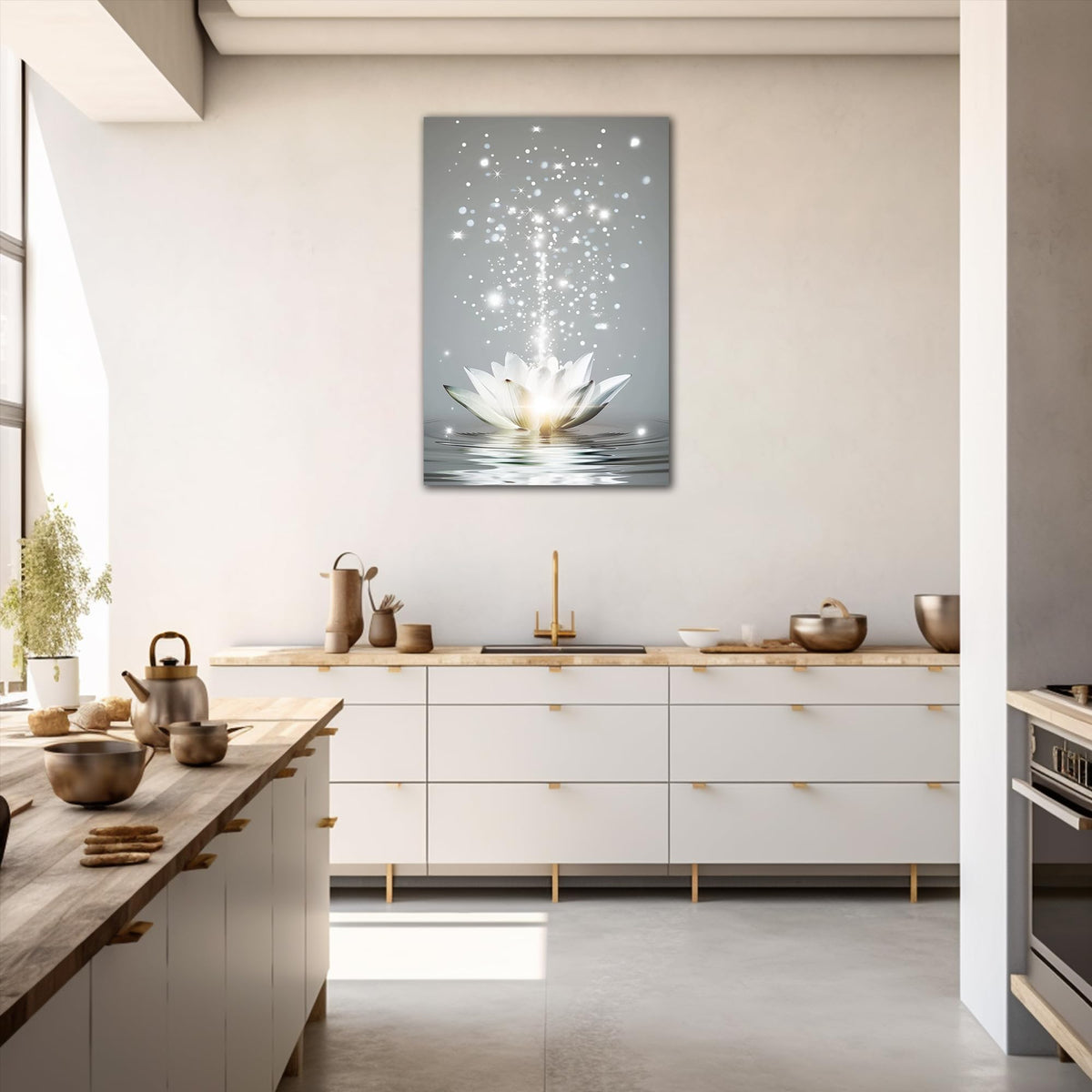 Zen Wall Art White Lotus Flower Canvas Art Print for Spa Bathroom Decor (Zen Stones Canvas Frame-04 / 48"L x 32"W)