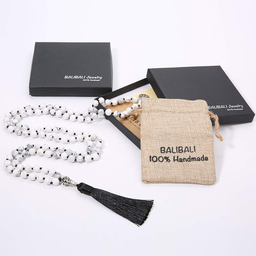 108 Mala Beads Semi (Natural White Howlite（Black Tassel）)