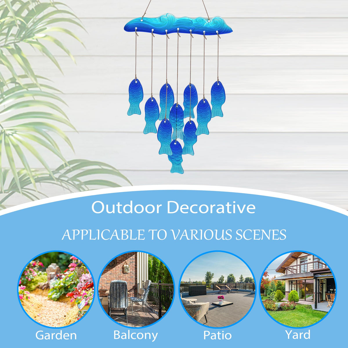 Sea Glass Fish Wind Chimes for Outside