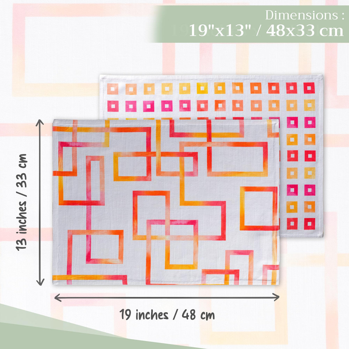 Placemats Set of 4 Reusable 100% Cotton (121 - Summer Maze / 13" X 19" (Pack of 4))