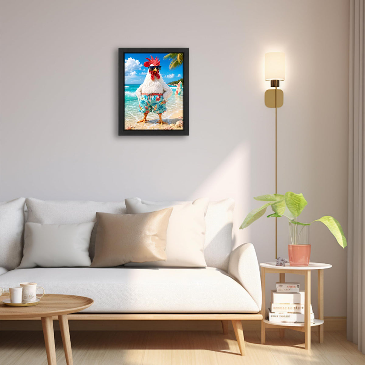 Funny Beach Rooster Decor Wall Art (Wall Art Framed 42 / 10"L x 8"W)