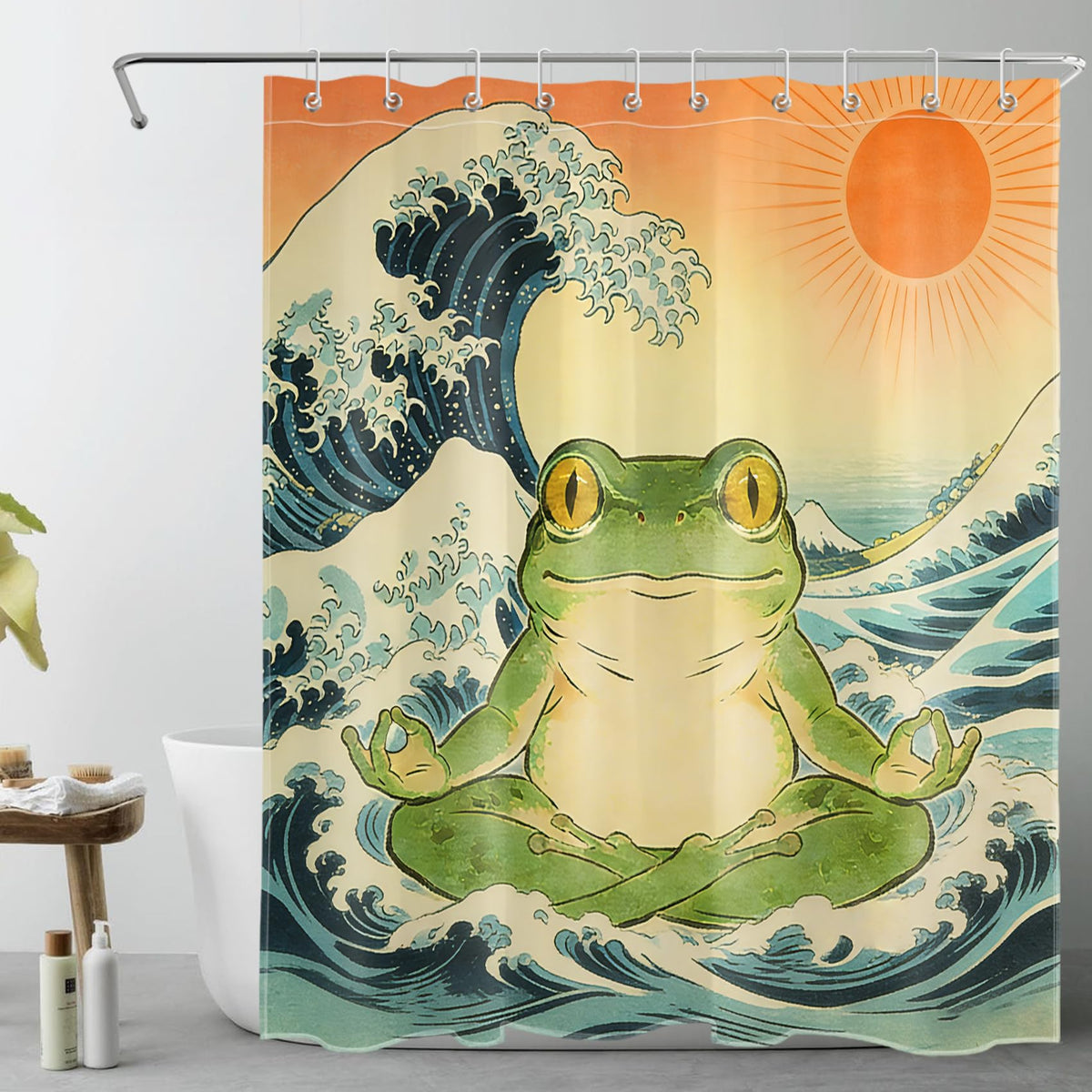 Funny Frog Shower Curtain for Bathroom (Green / 60"W x 72"L (Pack of 1))