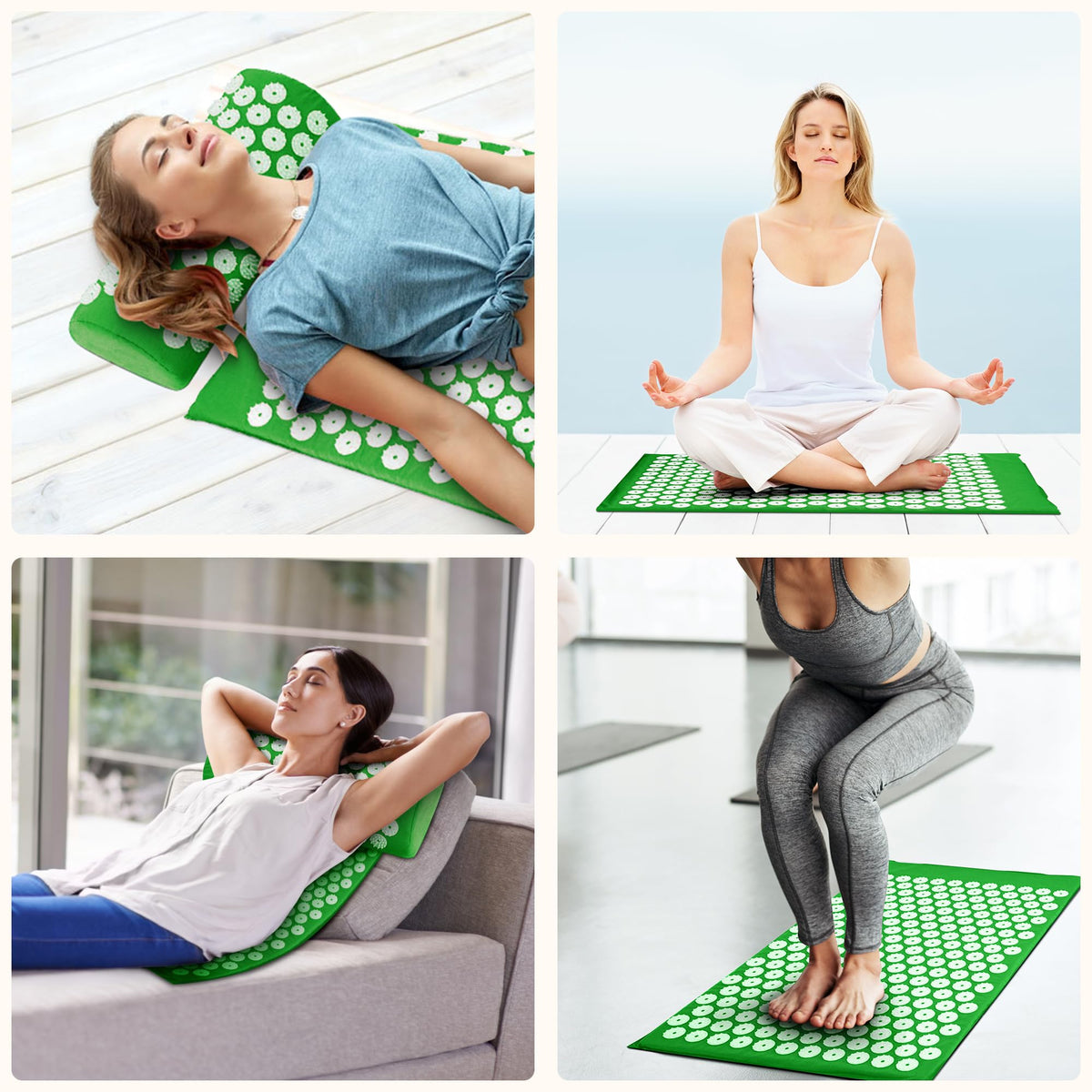 Acupressure Mat and Pillow Set for Back (Forest Green)