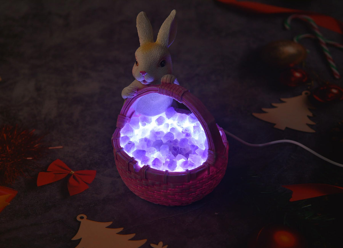 Amethyst Rabbit Crystal Night Light Ceramic Decor Lamp (Amethyst Basket)