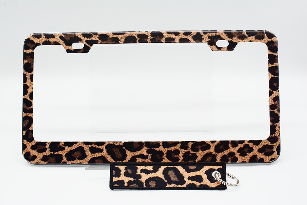 Brown Cheetah Leopard License Plate Frame for Women 2Pc Car Tag (for animal- cheetah / 2 pack)