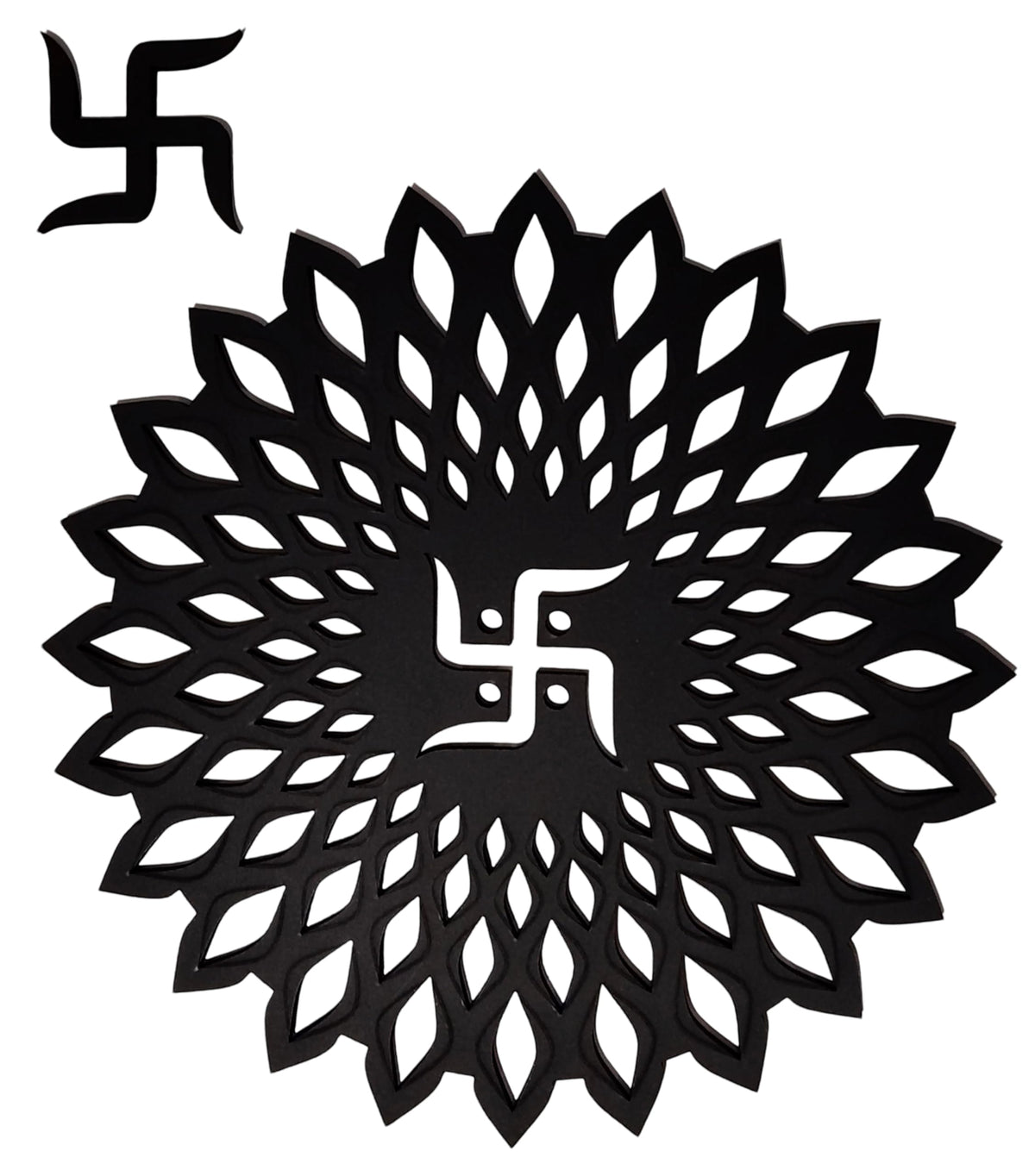 Black Round Decorative Wall Art Mdf Wooden Chakra For Temple (Marking -Black / 24"L x 24"W)