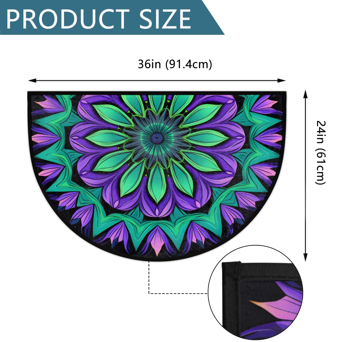 Half Round Door Mat India Mandala Floral Welcome Mats Non (36 inch x 24 inch (Semicircular) / India Mandala Floral)
