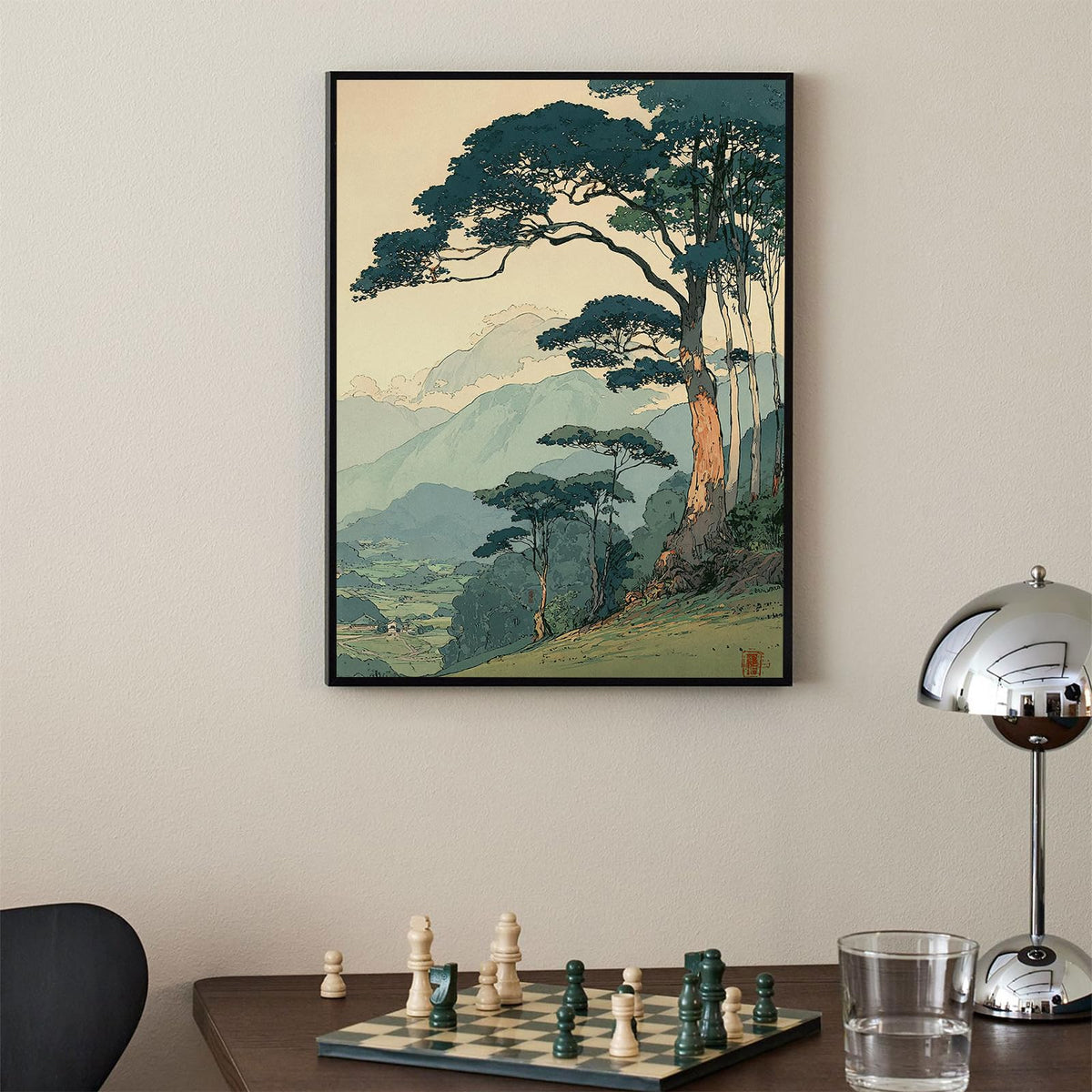 Japanese Forest Black Framed Wall Art Asian Tranquil Mountain Landscape Posters 20x30 inch Vintage Nature Tree Scene Prints Modern Ukiyo (Black Framed / Japanese Prints / 30"L x 20"W)