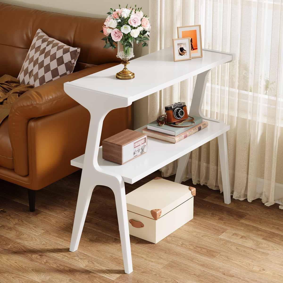 Set of 2 Solid Wood End Table (White)
