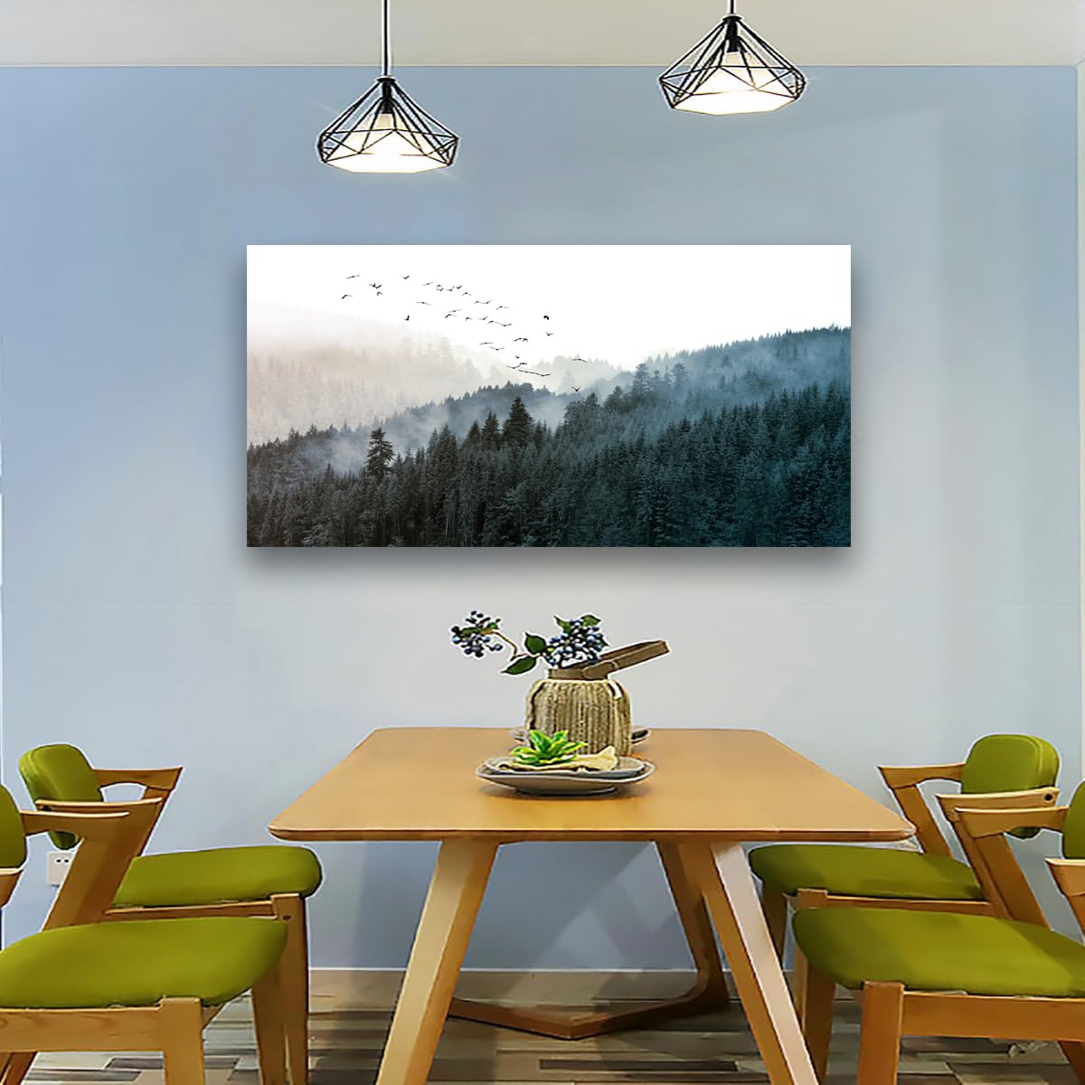 Misty Forest Canvas Wall Art (40"L x 20"W / Mountain Forest Birds)