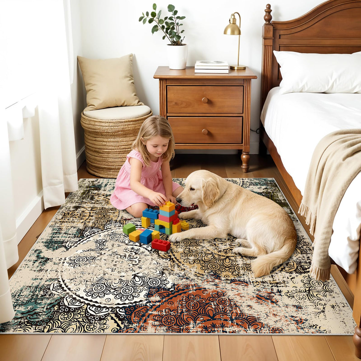 Washable 5x5 Square Area Rug (Red/Green/Multi / 5' x 5' (Square))