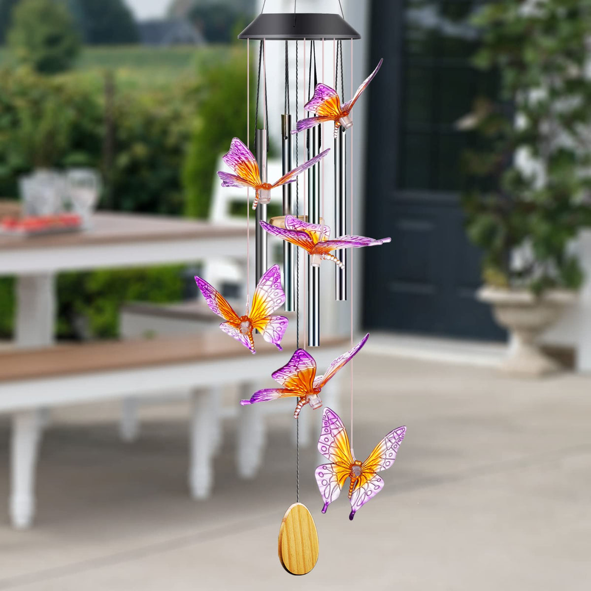 Wind Chimes Butterfly Solar Wind Chimes with Aluminum Tubes (Purple Orange Butterfly (Tube))