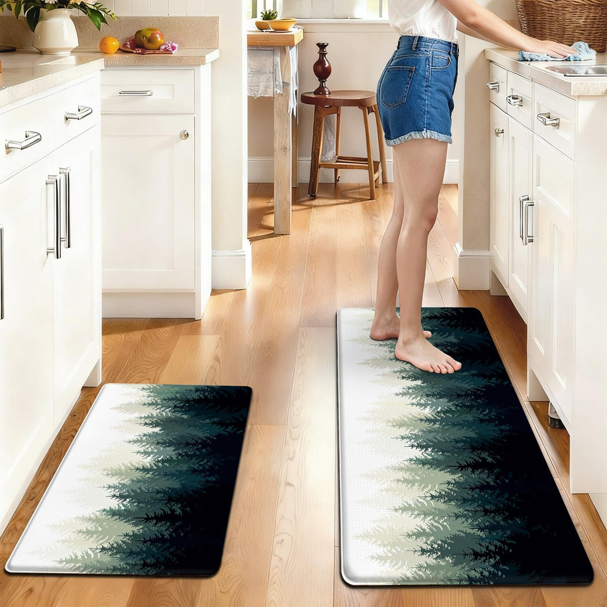 Anti Fatigue Natural Kitchen Rugs Set of 2 (Forest-green)