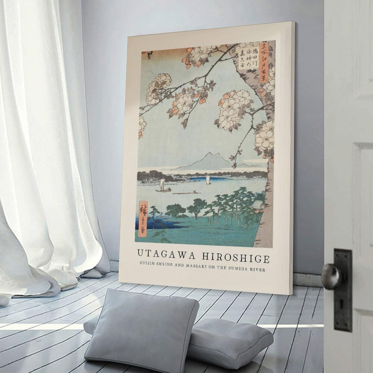 Utagawa Hiroshige Suijin Shrine Sumida River Japanese Ukiyoe Cherry Blossom Scene Canvas Printing Wall Art Prints Japandi Posters Wall Decor for Living Room Bedroom Office 20x30inch (style-3 / 20x30inch(50x75cm) Frame)