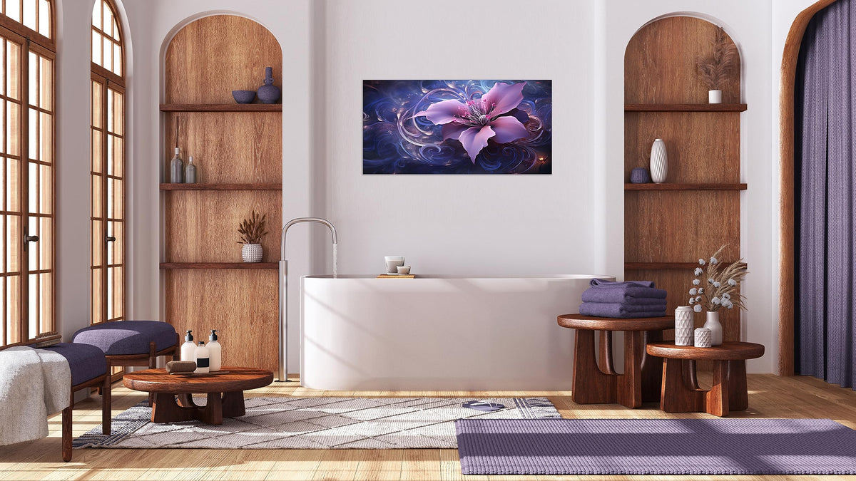 1 Panel Purple Picture Wall Art Purple Canvas Wall Art Abstract Plum Color Flower Print on Canvas Flower Painting for Bedroom Home Decor Living Room Stretched and Framed 16x32 inch (32"L x 16"W / Purple Flower 2)