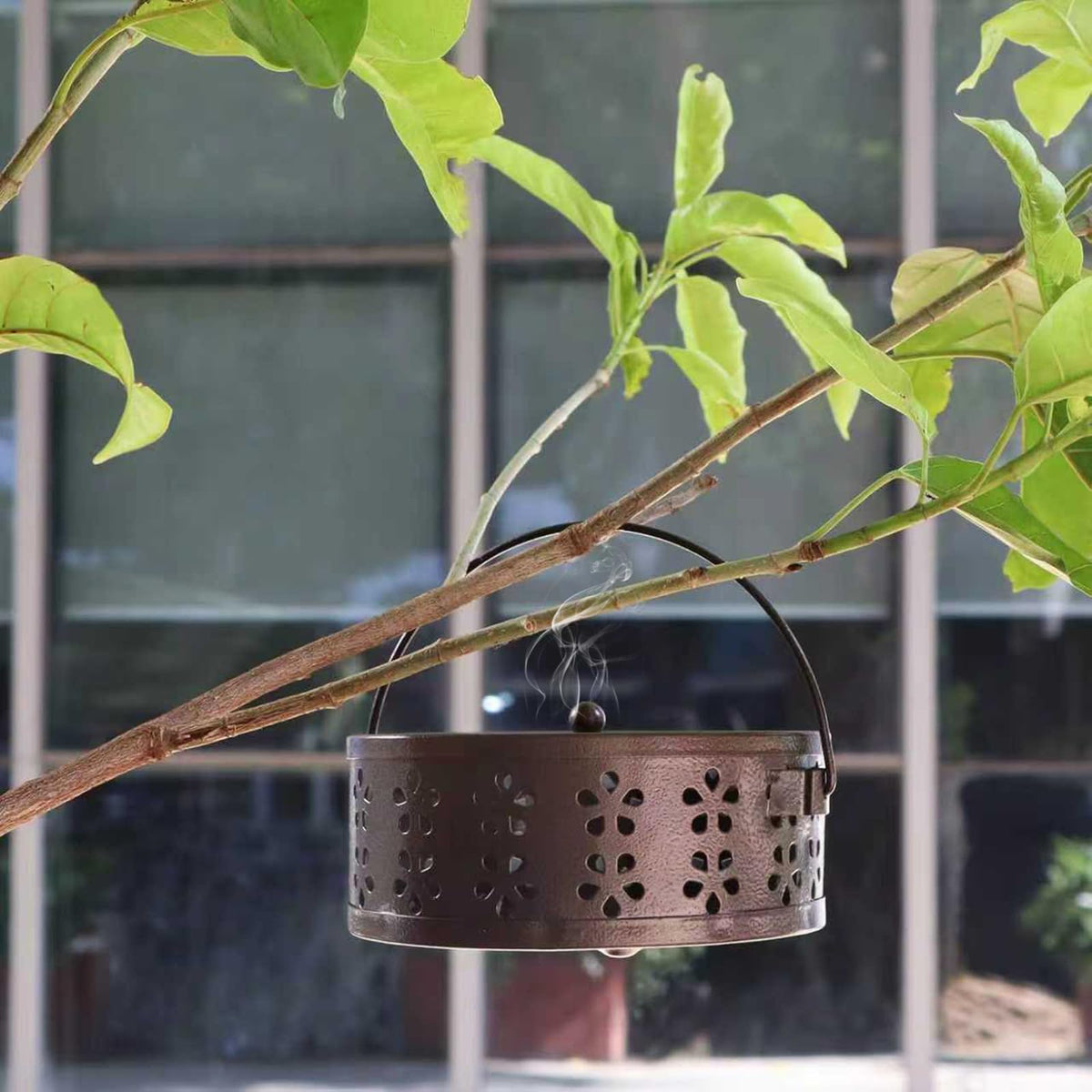 Portable Mosquito Coil Holder with Lid and Handle Round Heat (Bronze)