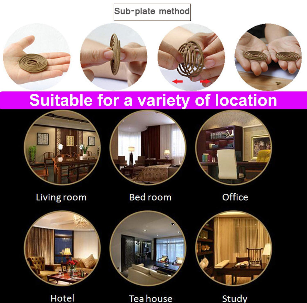 Sandalwood Coils Incense Natural 48 Pieces for Incense Holder Burner Home Decor Indoor Aroma 4 Hours (48 Sandalwood Coils Incense)