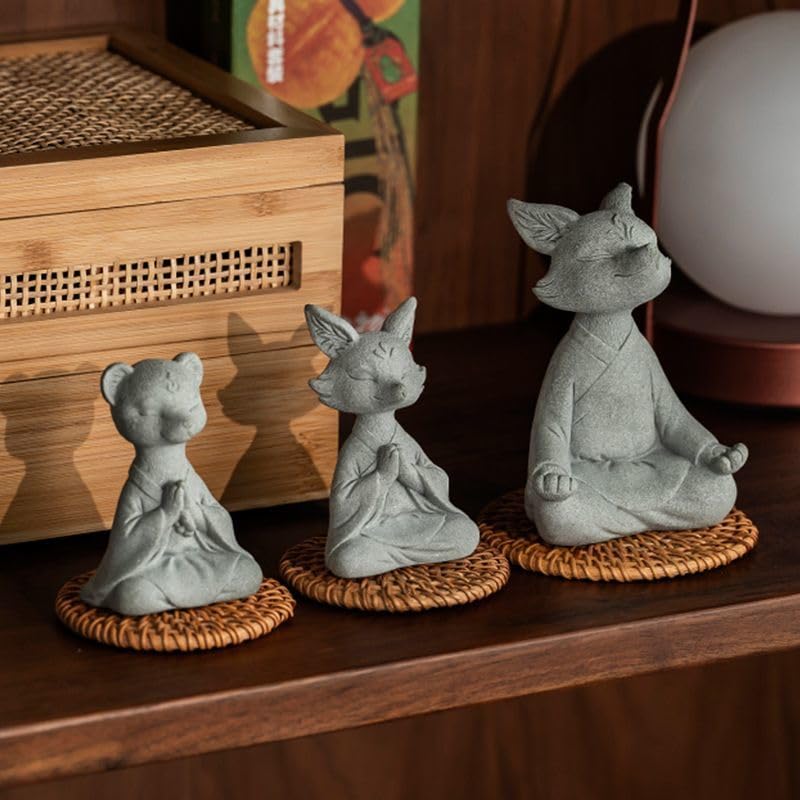 Meditating Fox Statue Yoga Animal Figurines Zen Fox Sculpture (L1)