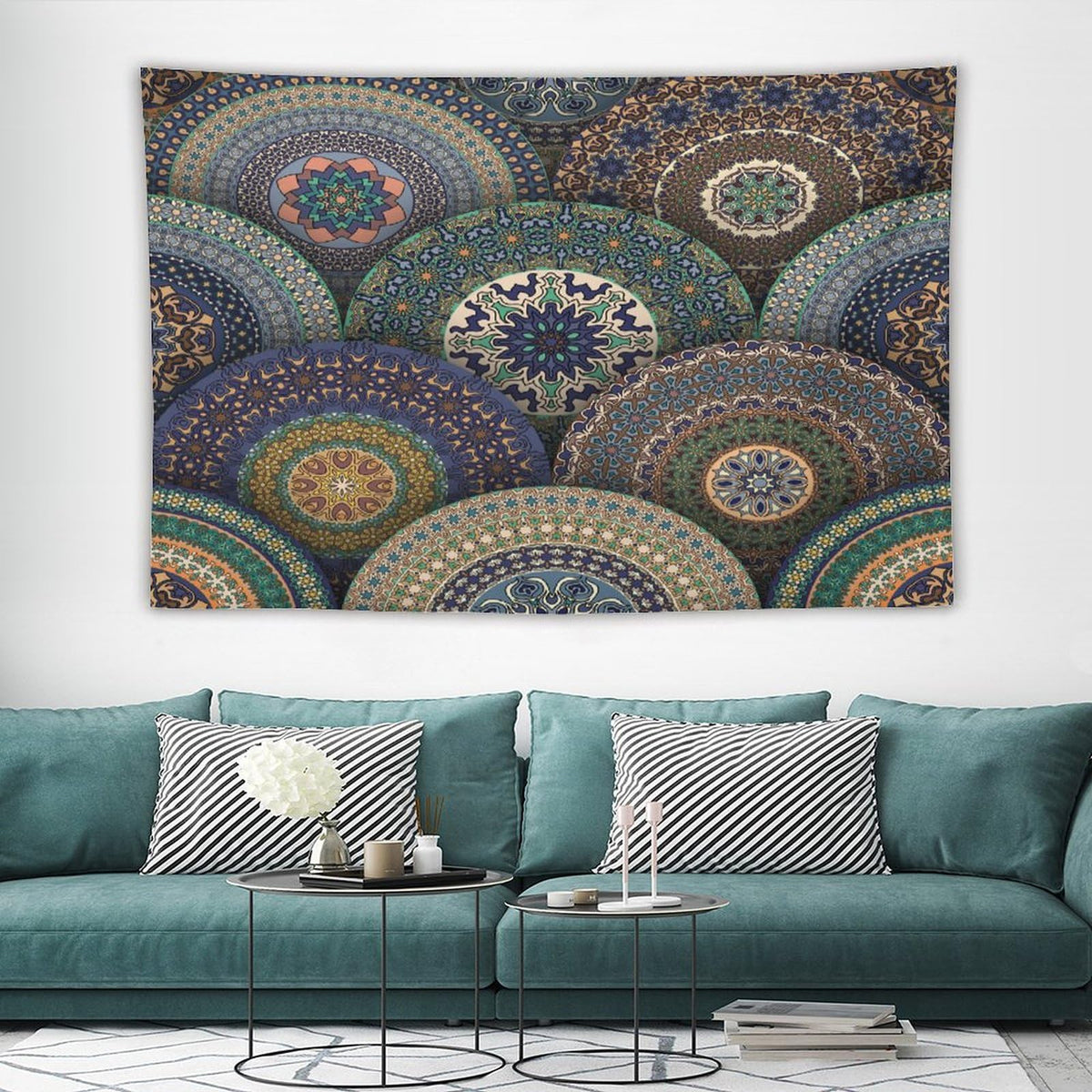 Indian Bohemian Tapestry Wall Hanging Mandala Design Colorful Boho Floral Pattern Paisley Tapestries Home Decor for Living Room Bedroom Apartment Farmhouse Dorm 60"x90" (60"L x 90"W / Mandala-23)