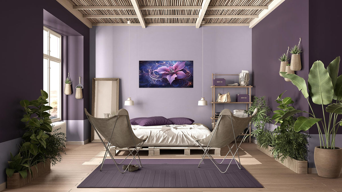 1 Panel Purple Picture Wall Art Purple Canvas Wall Art Abstract Plum Color Flower Print on Canvas Flower Painting for Bedroom Home Decor Living Room Stretched and Framed 20x40 inch (40"L x 20"W / Purple Flower 2)