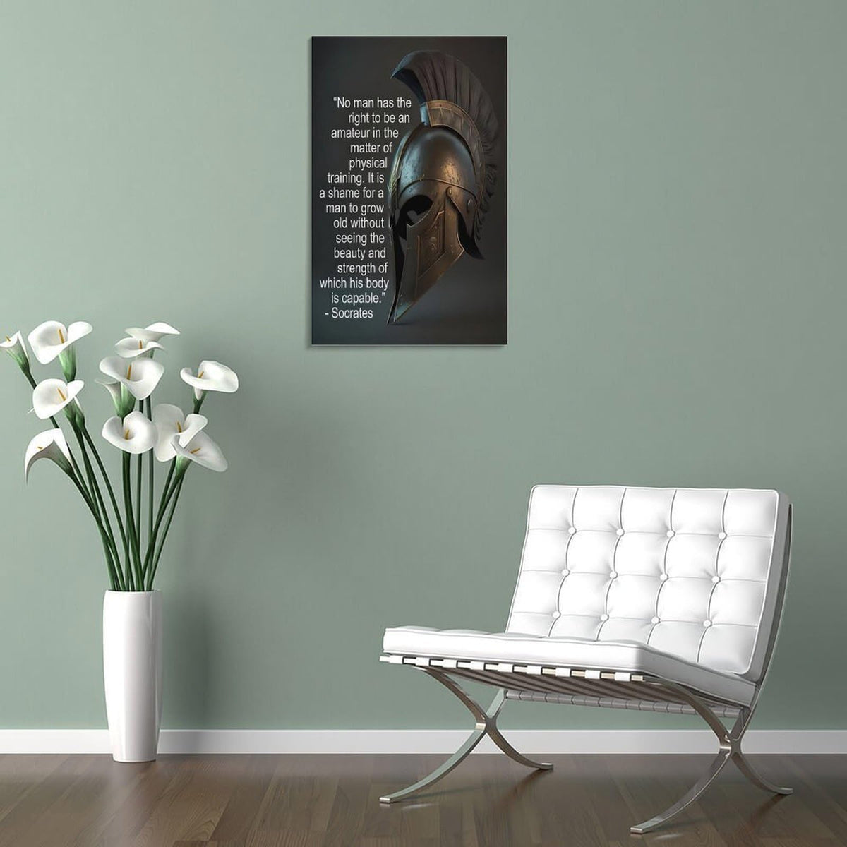 Socrates Physical Training Quote Spartan Helmet Canvas Printing Wall Art Prints Wall Decor Posters Motivational Gym Philosophy Modern Minimalist Living Room Bedroom Office 20x30inch (style-25 / 20x30inch(50x75cm) Frame)