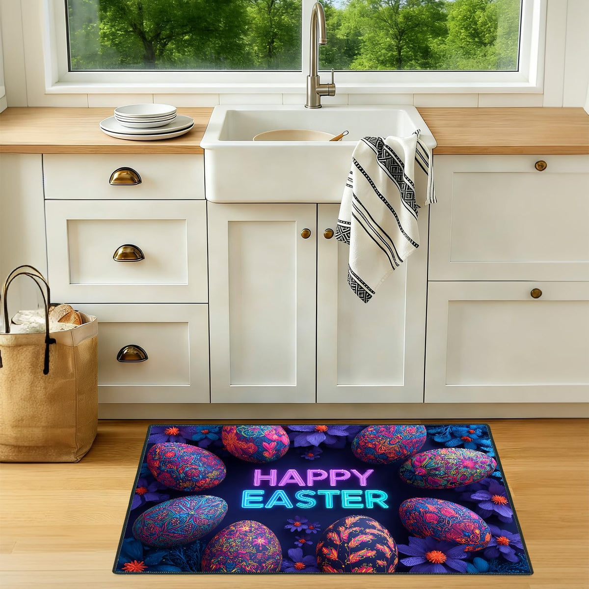 2x3FT Happy Easter Area Rug Neon Eggs Indoor Entryway Rug (#10 / 2' x 3' (Rectangular))