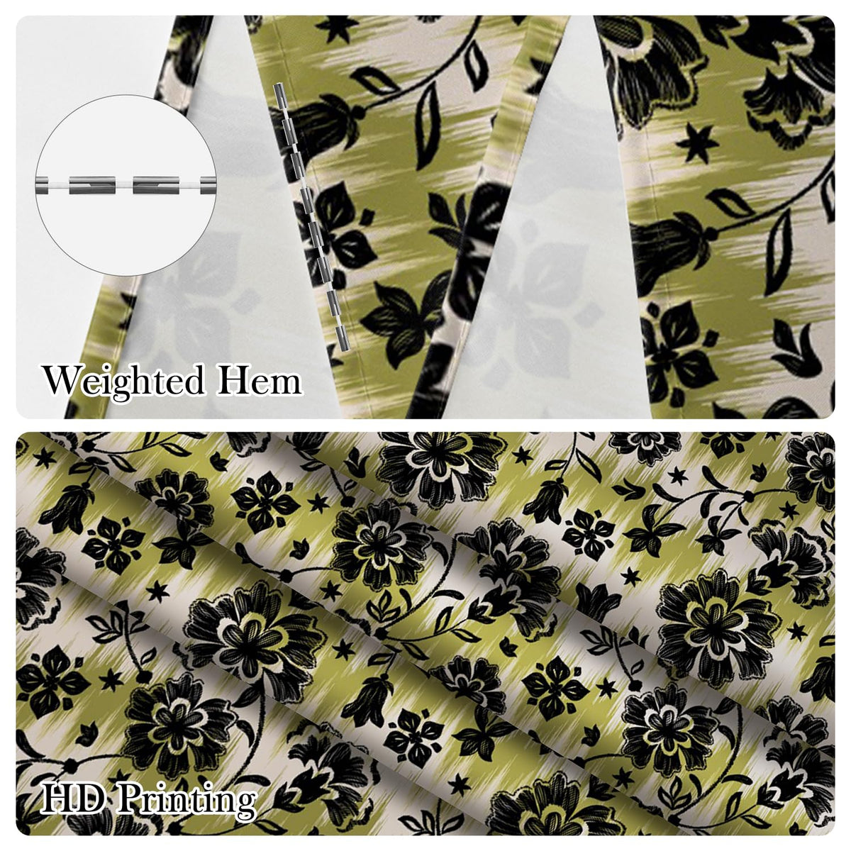 Vintage Floral Shower Curtain with Hooks (Black Flower / 72"W x 78"L (Pack of 1))