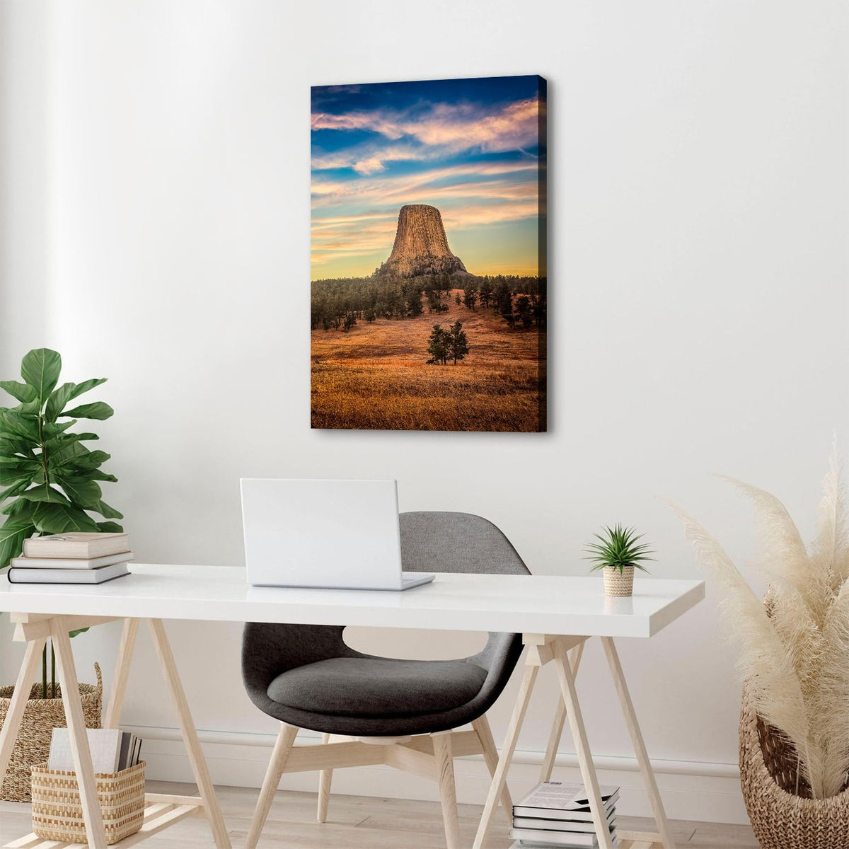 Sunset Forest Wall Art Devils Tower National Monument Wall Decor for Living Room Nature Forest Wilderness Pictures Wyoming National Park Poster Artwork for Bedroom Home Decoration 24x36 (36"L x 24"W / Devils Tower)