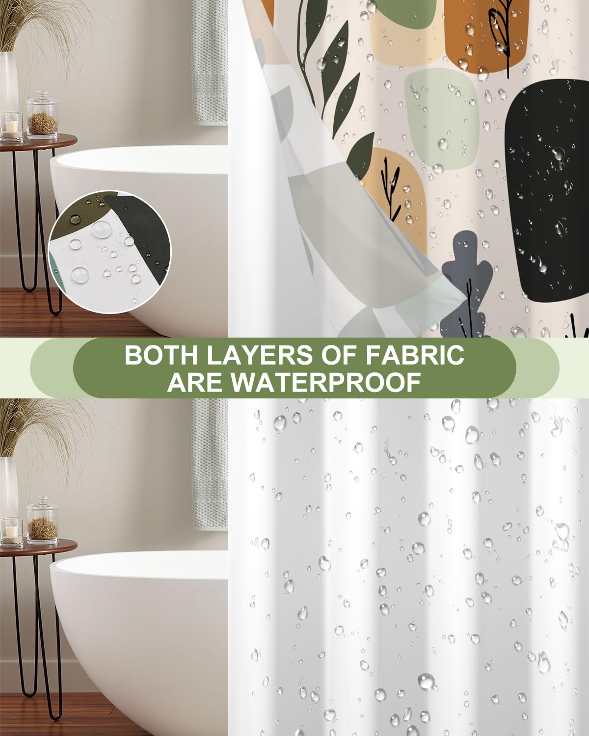 Boho & Abstract Geometric Shower Curtain with Snap in Liner Set (Boho-1)