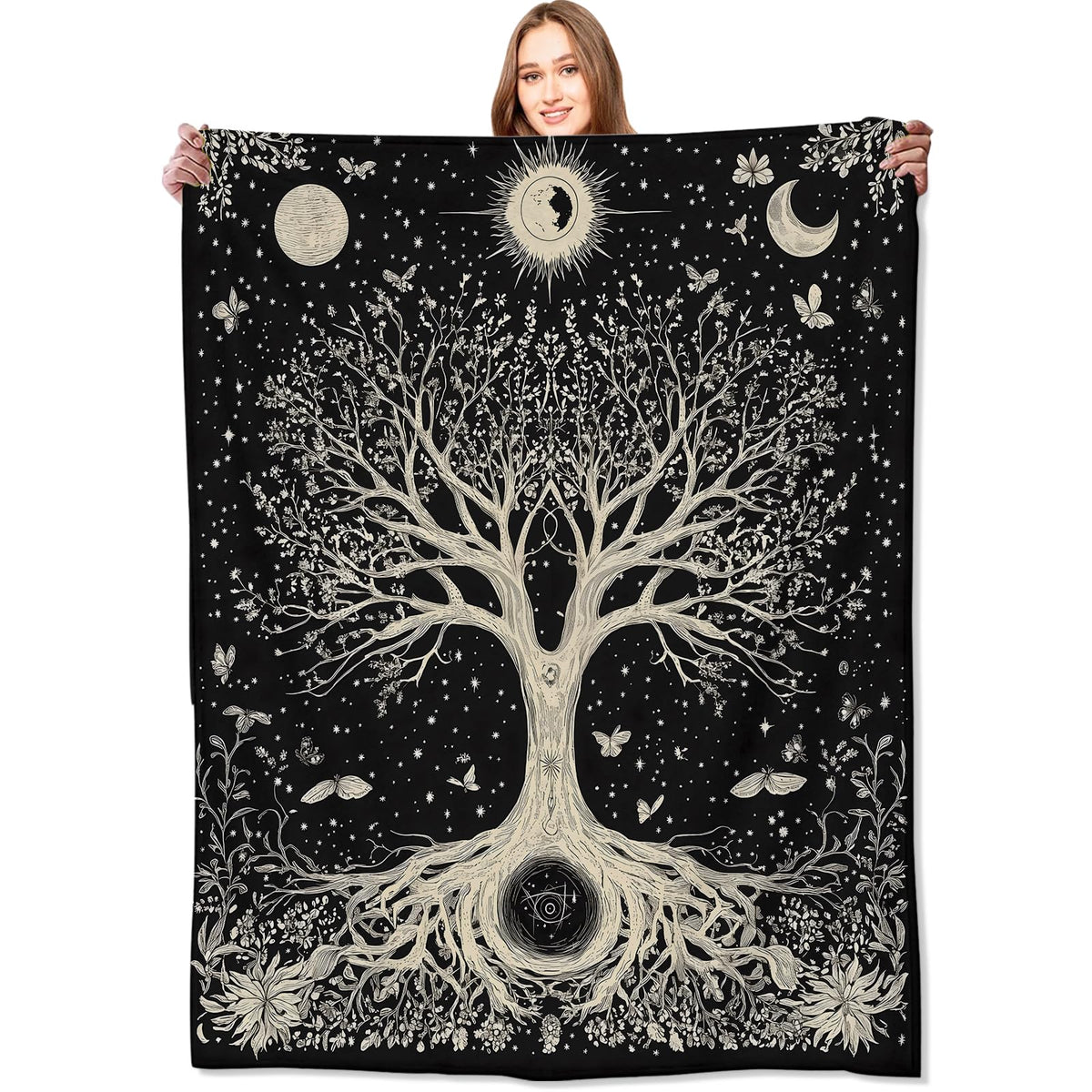 Tree of Life Retro Blanket Mystical Spiritual Seekers Black Throw Blankets (40x50in / Tree of Life)
