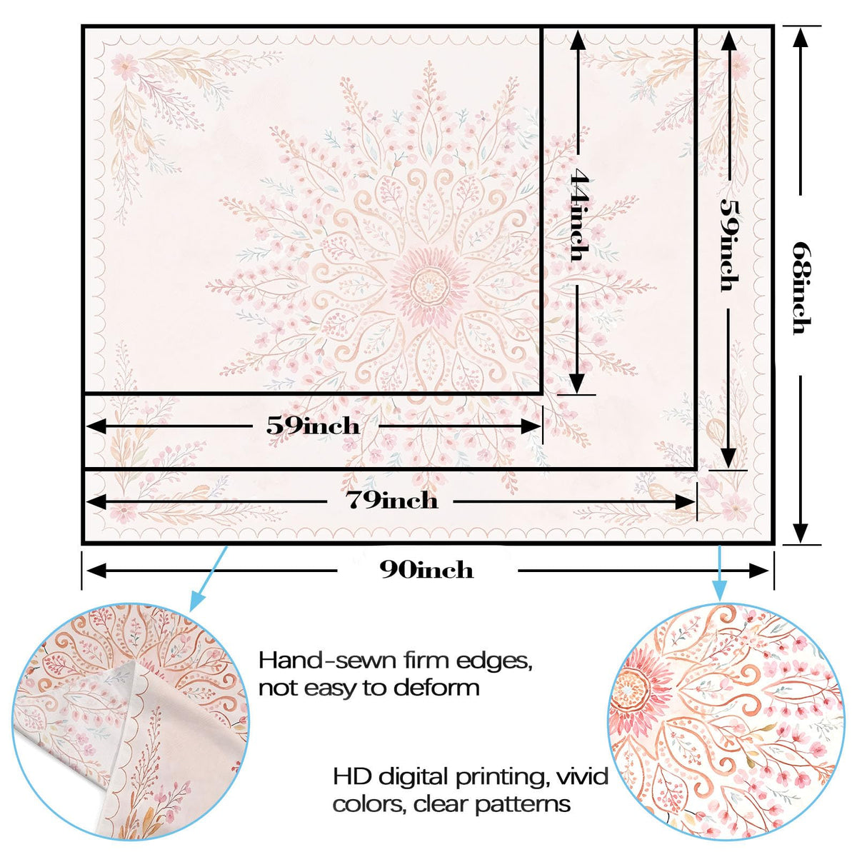 Floral Mandala Tapestry Boho Tapestry for Bedroom Pink Tapestries Wall Hanging Living Room Wall Art and Home Decor 60x80 (80"L x 60"W / Pink)