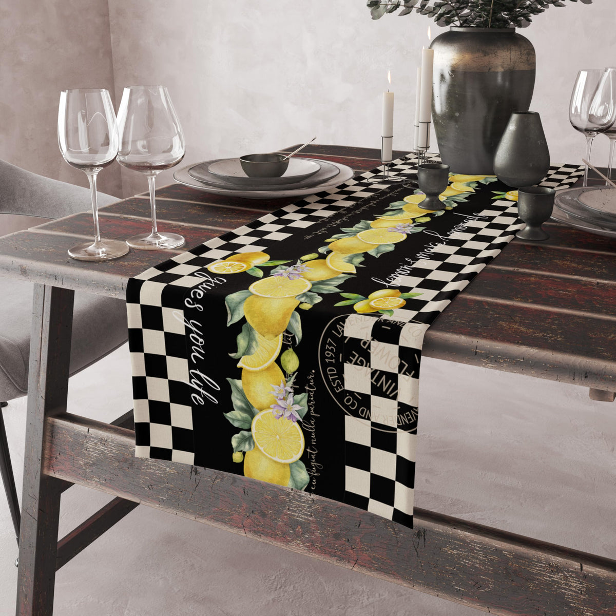 Lemon Table Runner (13x120inch / Black White Lemon)