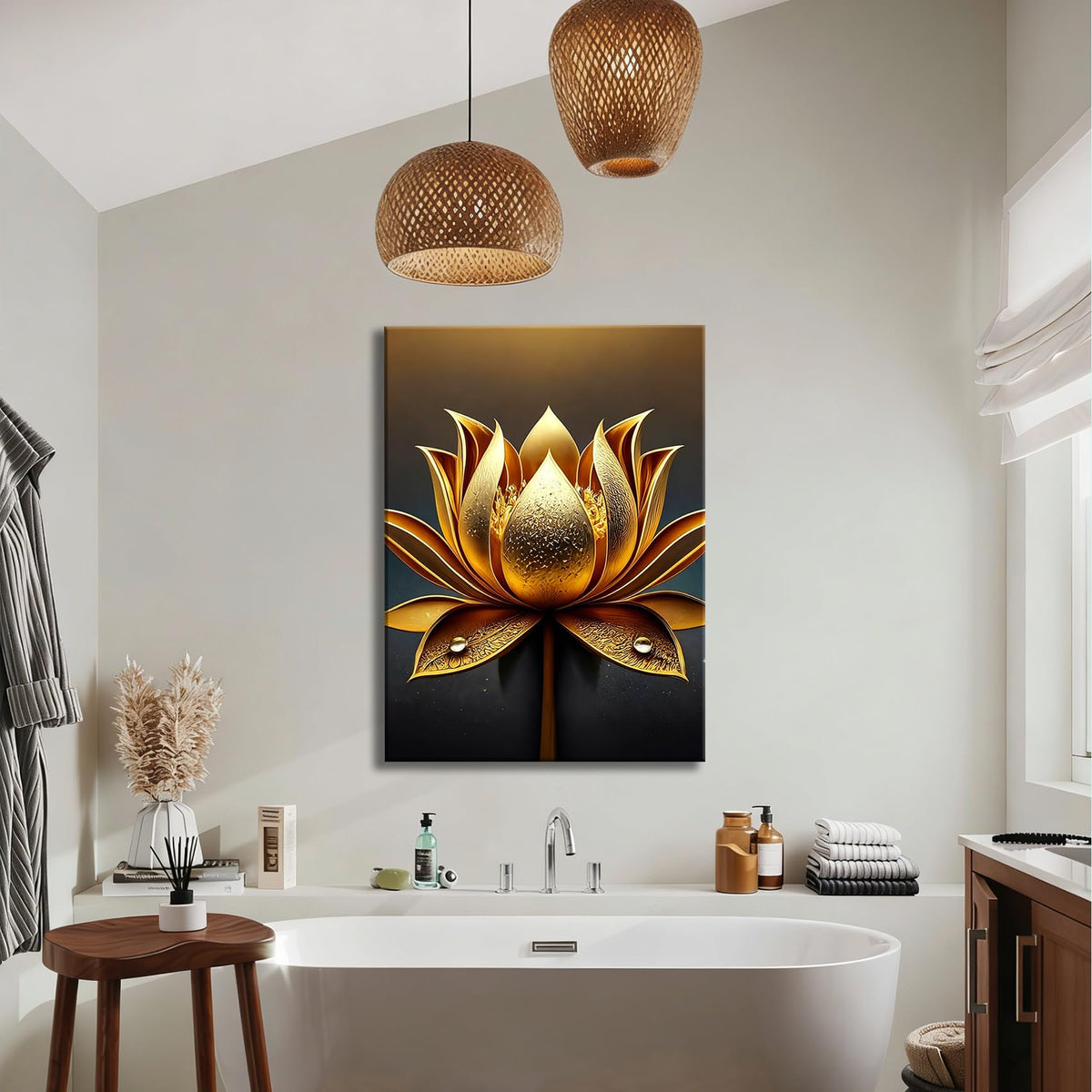 Framed Golden Lotus Canvas Wall Art for Living Room Decor (Pictures24 / 36"L x 24"W)