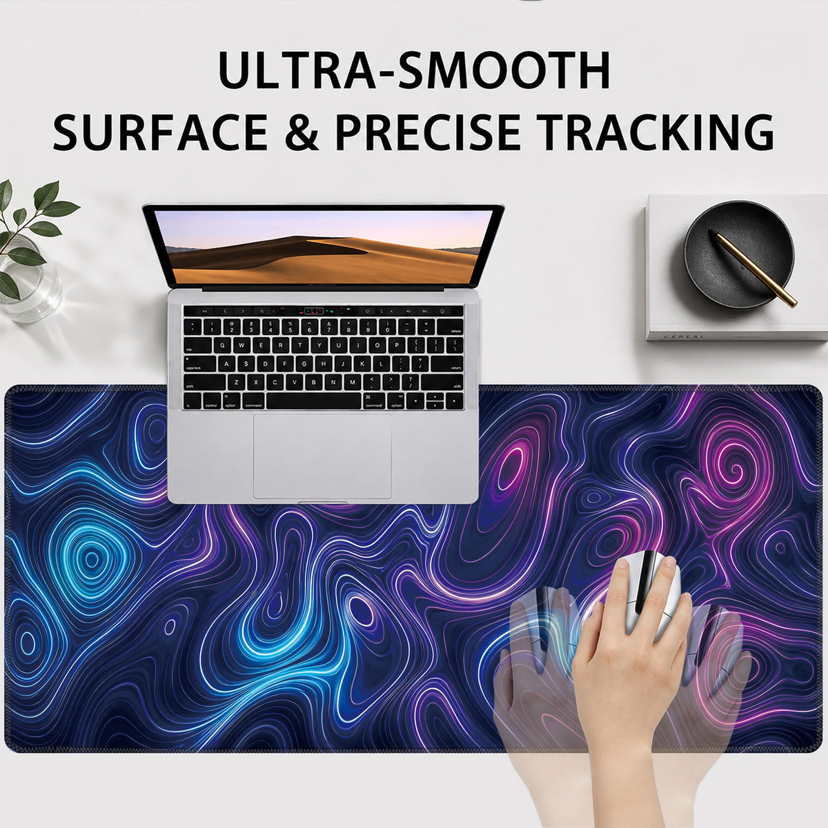 Blue Purple neon Terrain Extended Gaming Mouse pad (Blue-purple neon terrain / 35.4L x 15.7W inches)