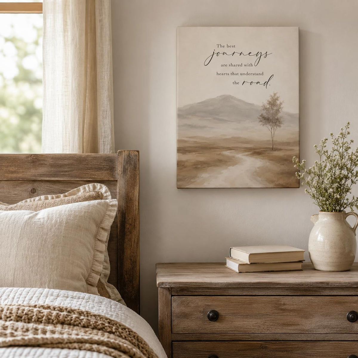 Inspirational Journey Canvas Wall Art Framed Neutral Landscape 12x16 Inch (Minimalist Mountain / 16"L x 12"W)