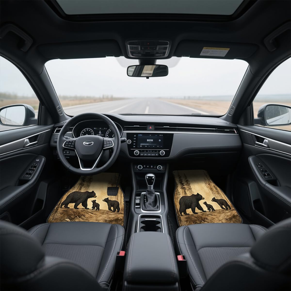 Black Bears Car Floor Mats Set of 4 Old Fashioned Fabric Pine Forest Carpet Front Rear Carpets Mat Non (26.8"L x 17.3"W x 0.4"Th / Black Bears)