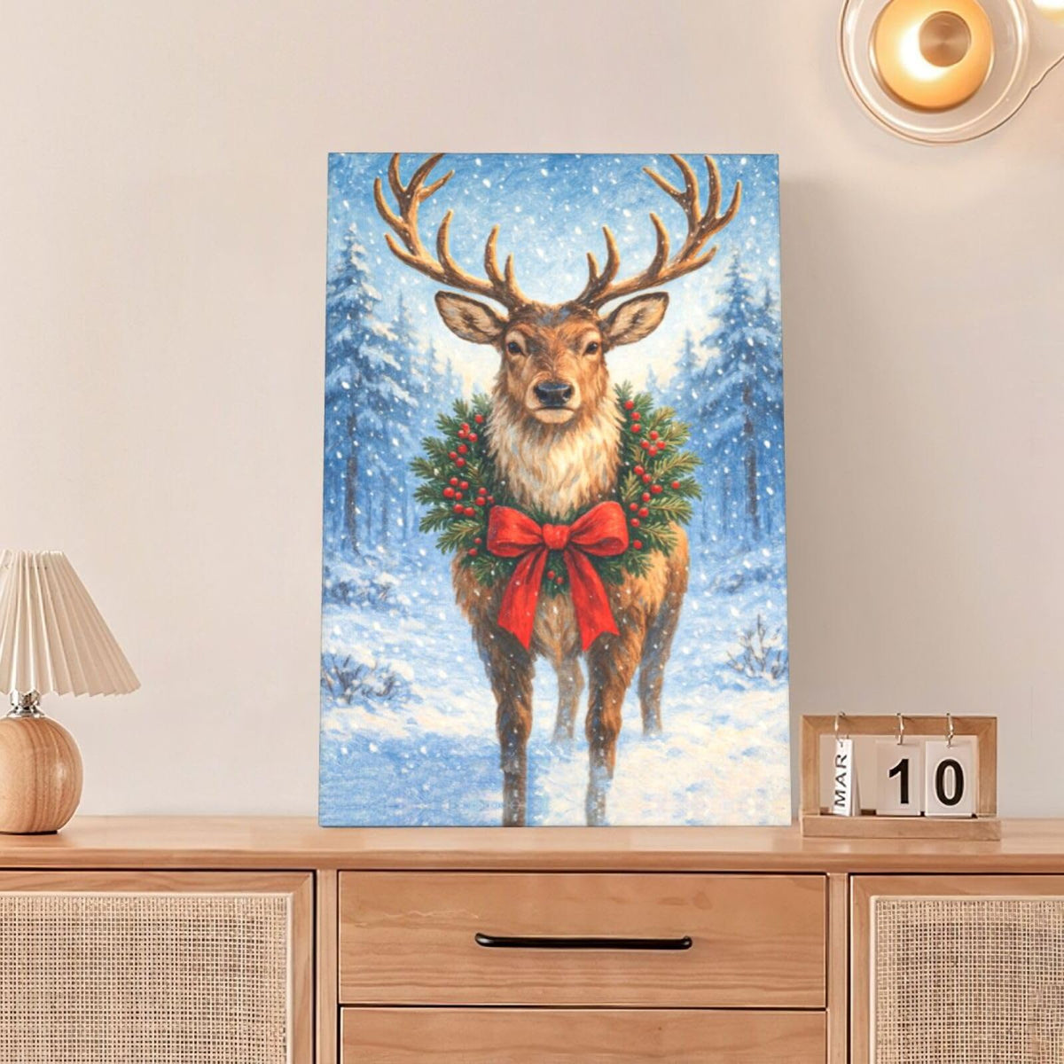 Christmas Reindeer Wall Art Winter Animal Canvas Wall Decor Pictures Paintings Prints Artwork Framed Decorations For Bathroom Bedroom Living Room Office Gifts 16" x 24" (Deer / 24"L x 16"W)