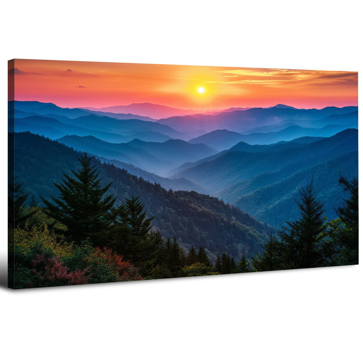 Great Smoky Mountain Wall Art for Living Room Sunset Blue Ridge National Park Poster Canvas Prints Natural Scenic Artwork Bathroom Rustic Misty Forest Landscape Picture Bedroom Home Decorations 30x60" (57.8"L x 30"W / Mountains)