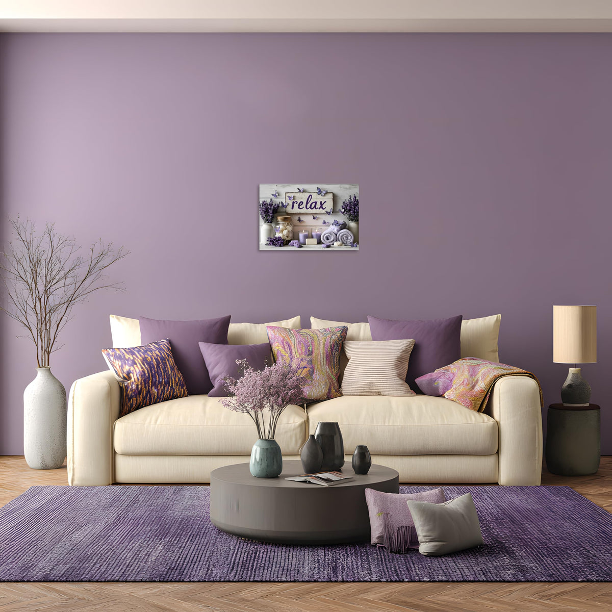 1 Panel Purple Wall Art Purple Bathroom Canvas Wall Decor Relax Soak Canvas Art Butterfly Floral Print Poster Artwork Bathroom Washroom Painting Pictures Ready to Hang 12"x18" (18"L x 12"W / Purple Flower 17)