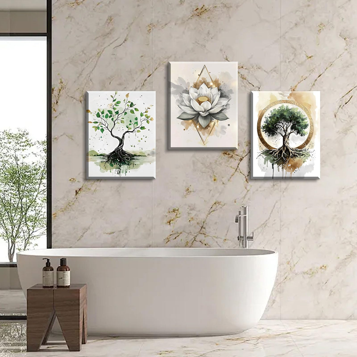 Green Tree of Life Bathroom Wall Decor Lotus Zen Wall Art Canvas Prints (12x16 Framed Green Tree of Life Wall Decor)