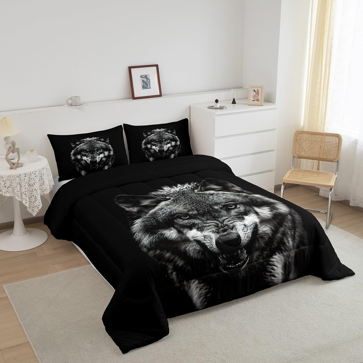 Wolf Comforter Set Full Size for Kids Boys Girls 3D Wild Animal Print Comforter Wildlife Style Decor Bedding Set Room Decorations Duvet Set Quilt Set 3Pcs (Multi 19537 / Full)